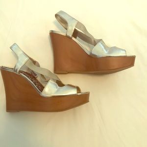 Gold Wedged Heel Sandals - Never Worn